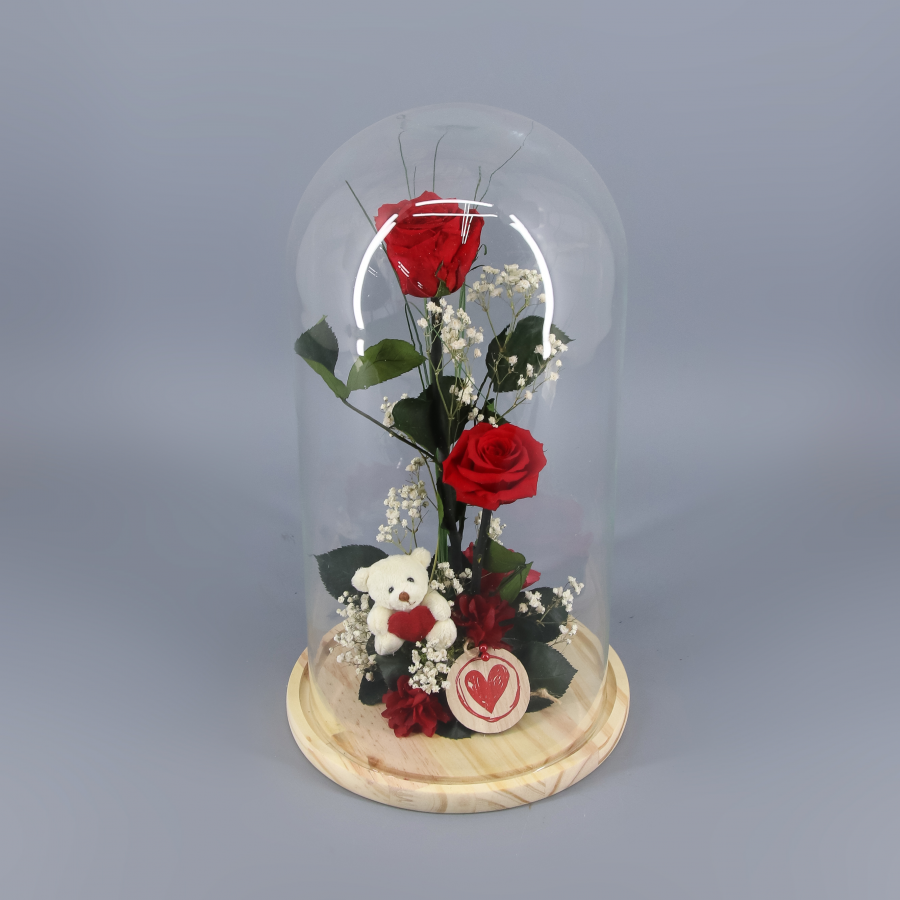 Cúpula Premium con Rosas Preservadas Rojas – Floristería la Fulla